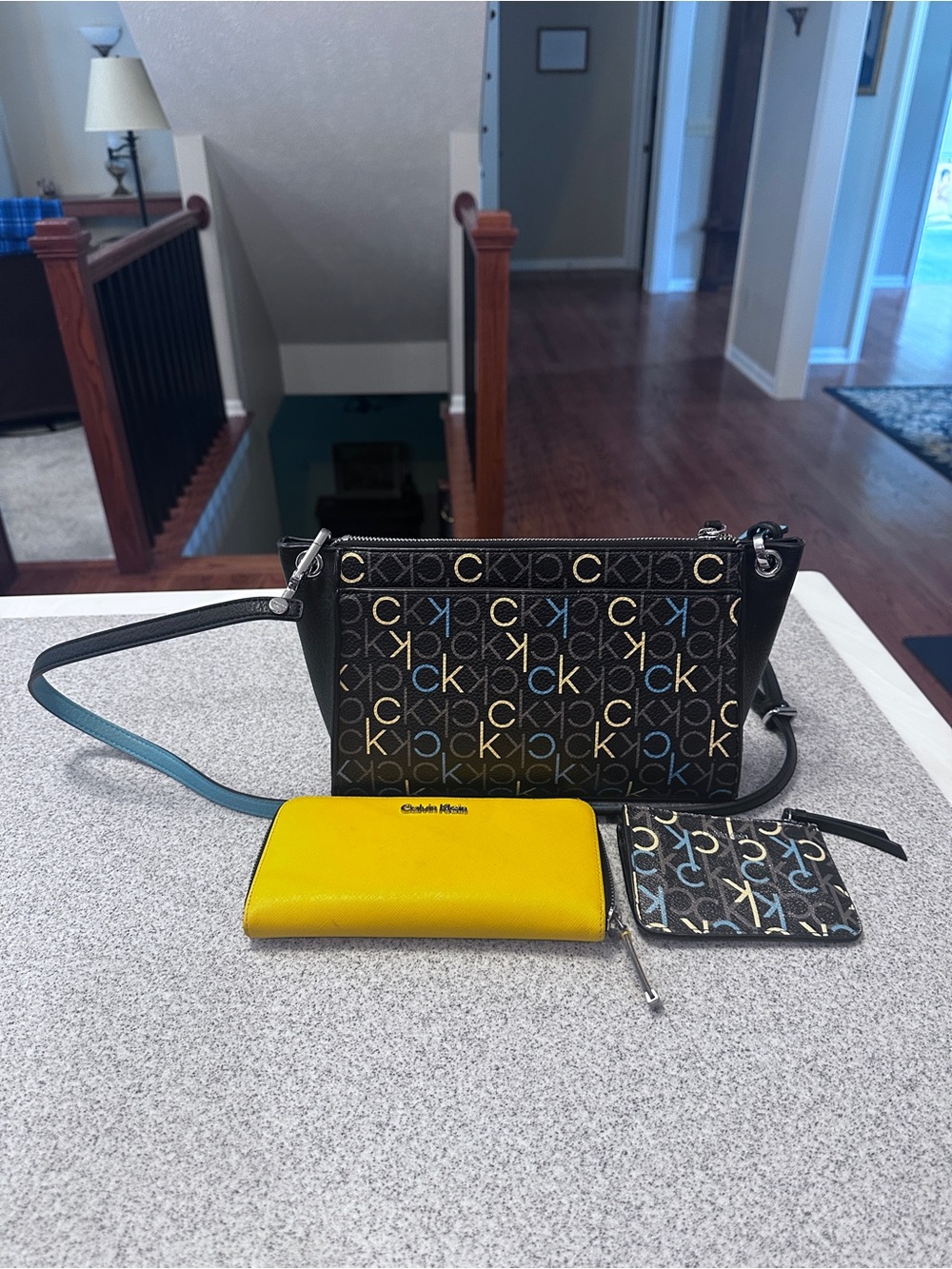 Calvin Klein Signature Crossbody Bag with Yellow Wallet & Card holder
